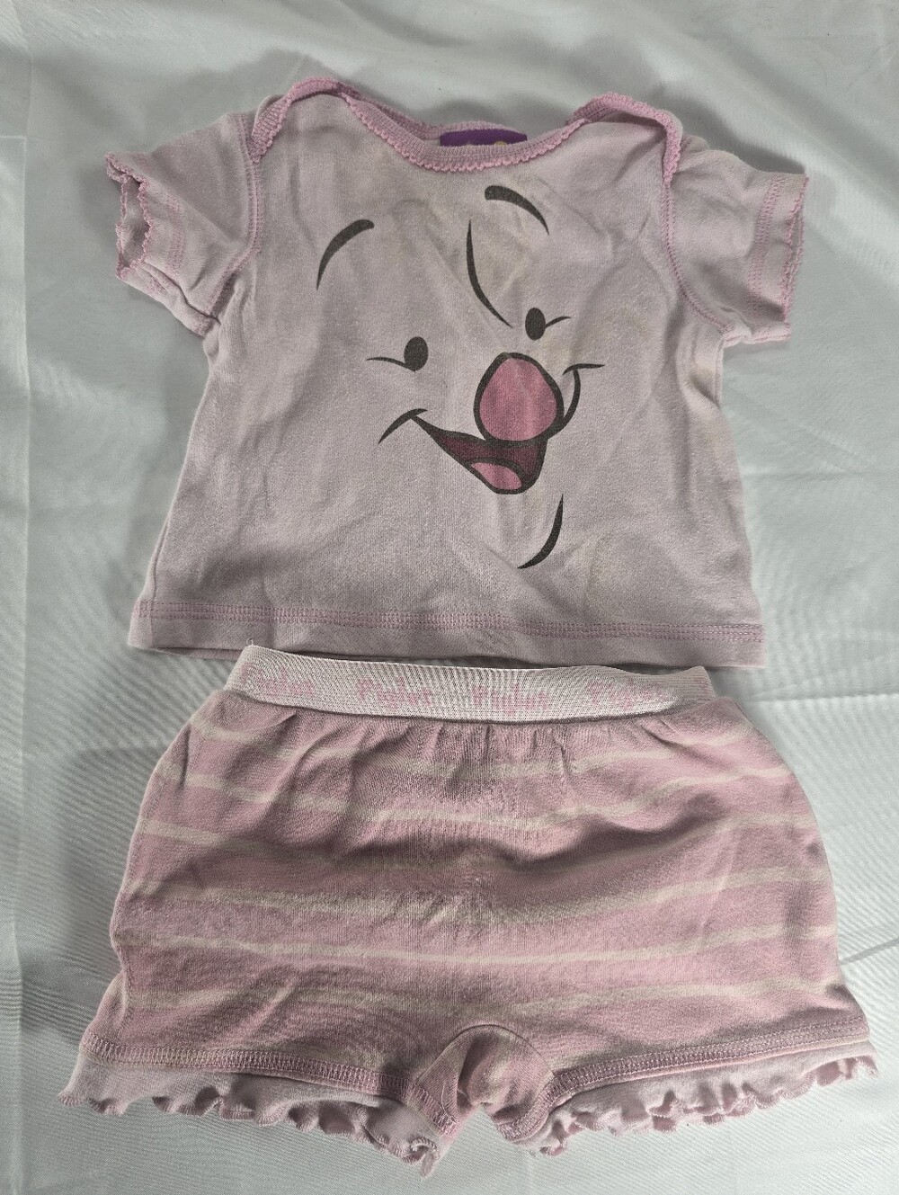 Vintage Disney Piglet Baby Outfit Set Pink 2 Piece Shorts Set 6M Winnie Pooh